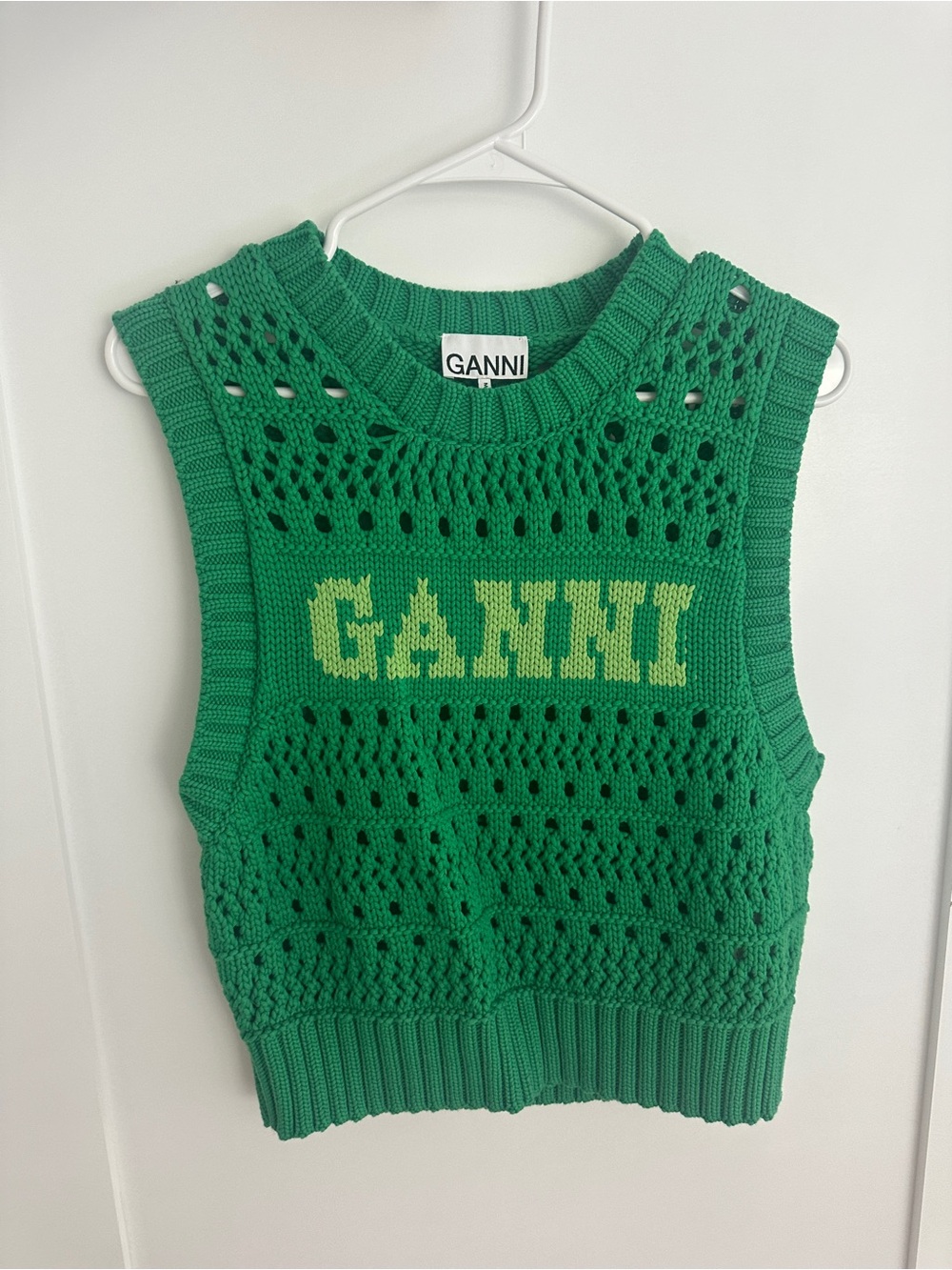 GANNI Cropped Open-Knit Vest